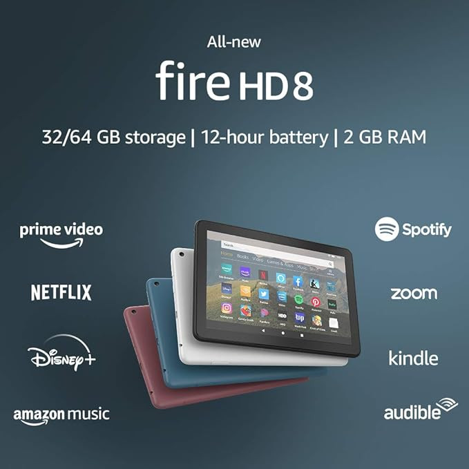 All-new Fire HD 8 tablet, 8" HD display, 32 GB, designed for portable entertainment, Twilight Blu... | Amazon (US)