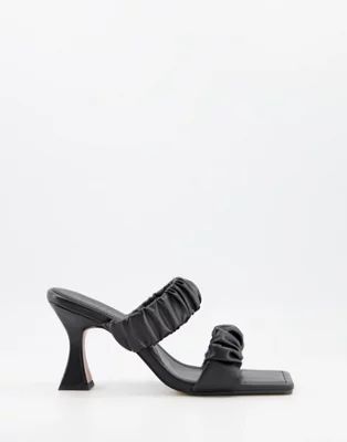 ASOS DESIGN Harling square toe ruched mid heeled mules in black | ASOS (Global)