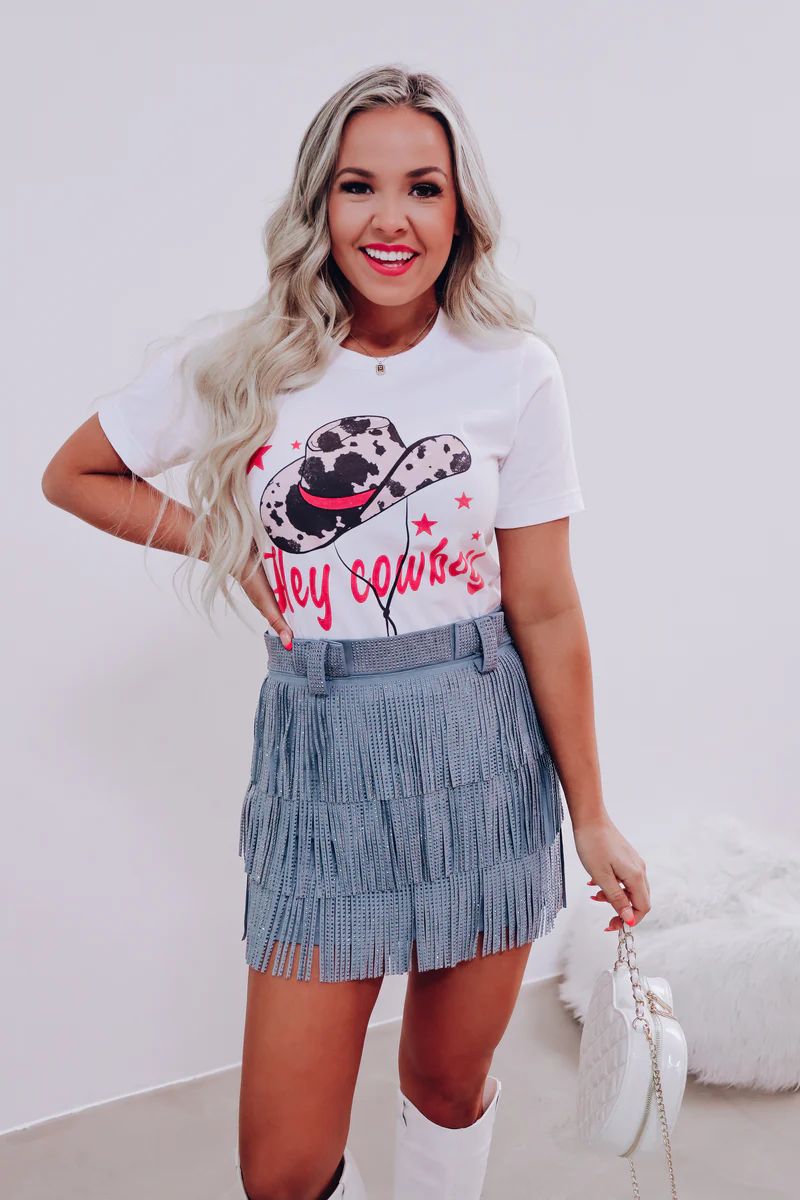 "Hey Cowboy" Hat Graphic Tee - White | Whiskey Darling Boutique