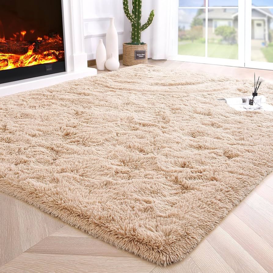 Noahas Fluffy Rugs for Bedroom,4x5.3 Beige Fluffy Bedroom Rug,Thick Fuzzy Area Rugs for Living Ro... | Amazon (US)