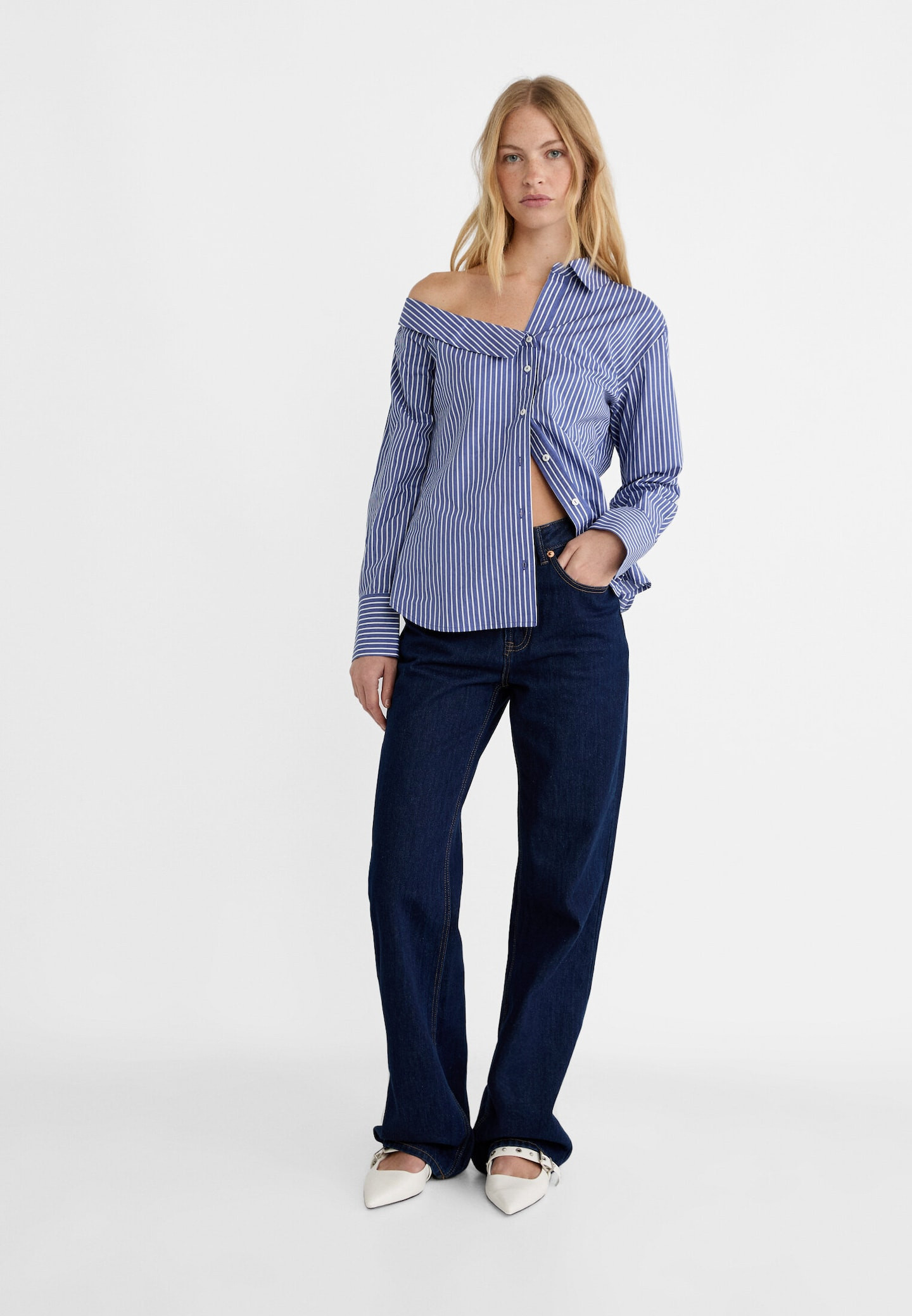 Striped poplin asymmetric shirt | Stradivarius (UK)