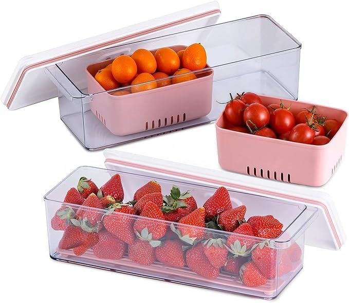 Lille Home Stackable Produce Saver, Organizer Bins/Storage Containers with Removable Drain Tray, ... | Amazon (US)