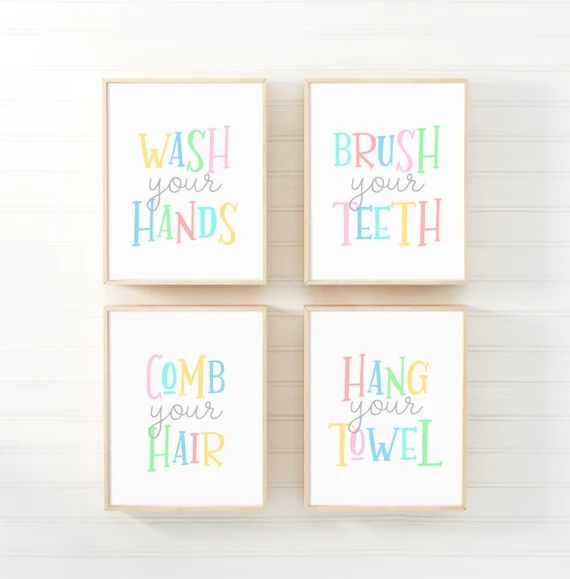 Kids bathroom prints set of 4 printable bathroom wall art kids | Etsy | Etsy (US)