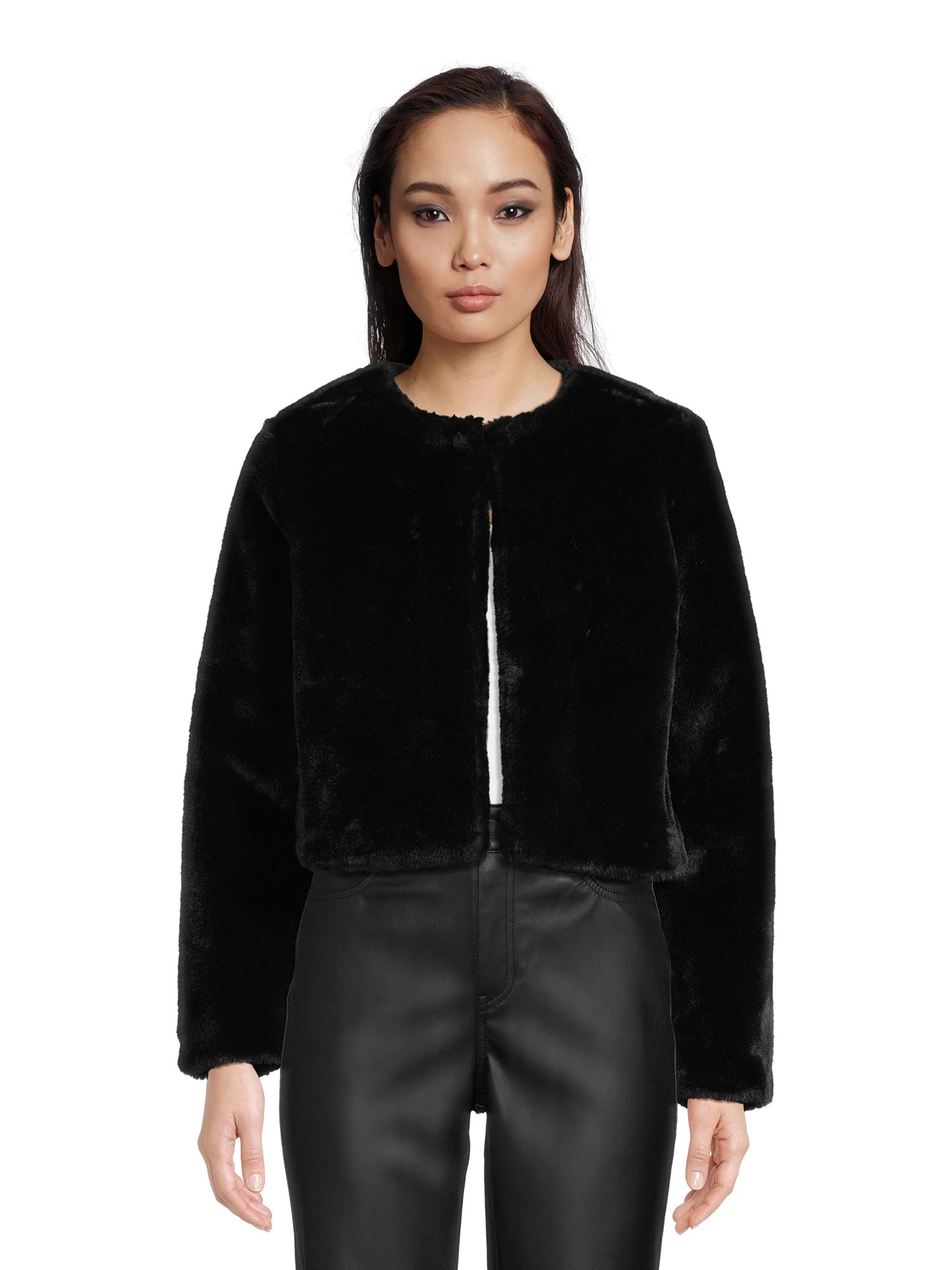 Planet Gold Clothing Women's Cropped Faux Fur Jacket, Sizes XS-XXXL | Walmart (US)