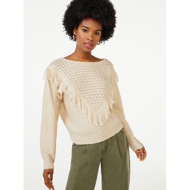 Scoop Women's Fringe Sweater - Walmart.com | Walmart (US)