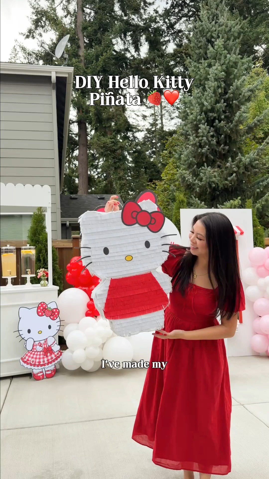 DIY Hello Kitty Piñata! ❤️🍓

Storage box, glue sticks, primer spray, scotch tape, Cricut Cardstock, streamer rolls, zip ties, hot knife, cardboard cutter, Cricut, tablecloth, red and pink balloons, chairs, urn vase and red dress, strawberry theme birthday party decorations

#LTKsummer #LTKkids #LTKhome