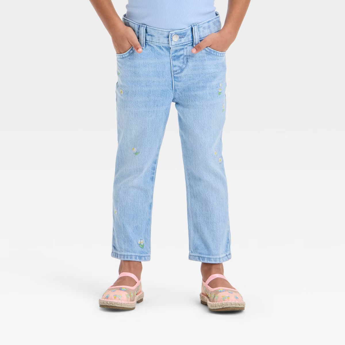 Toddler Girls' Embroidered Daisy Pants - Cat & Jack™ Light Wash | Target