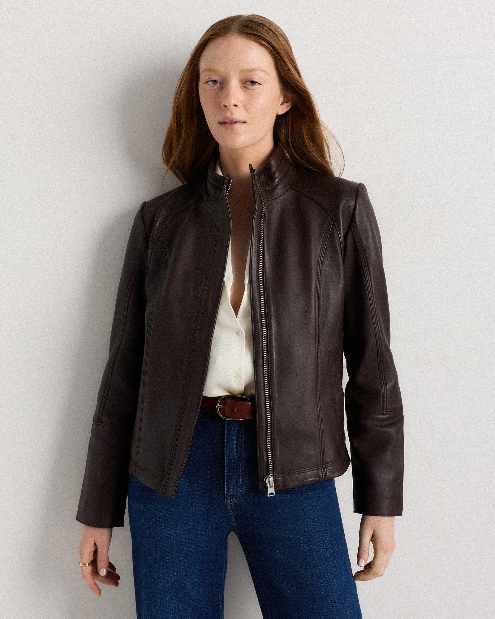 Quince | Women's Stand-Collar Jacket in Black, Size Small, Leather | Quince