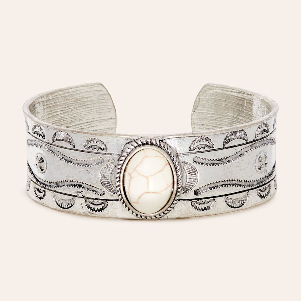 Southern Grace Silver Etched Cream Stone Cuff Bracelet | Cavender's