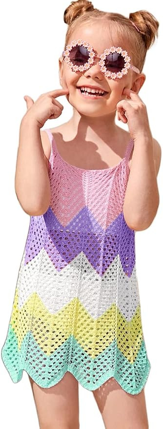 SOLY HUX Toddler Girl's Color Block Cable Knit Swimsuit Cover up Short Beach Cami Dress | Amazon (US)