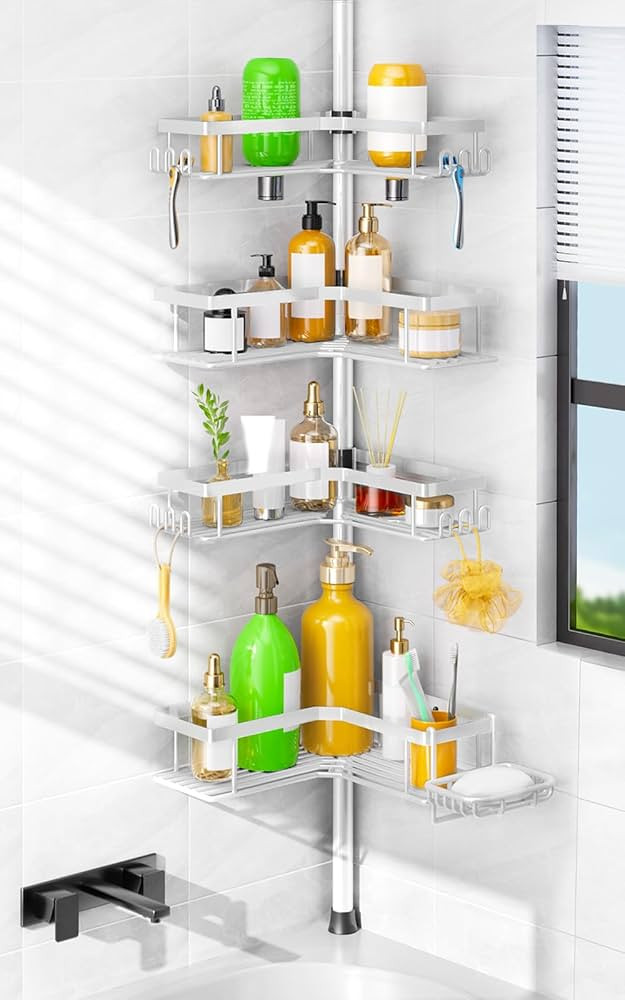 HAMITOR Corner Shower Caddy White: 4-Tier Rustproof Bathroom Bathtub Organizer Shelf with Soap Ho... | Amazon (US)
