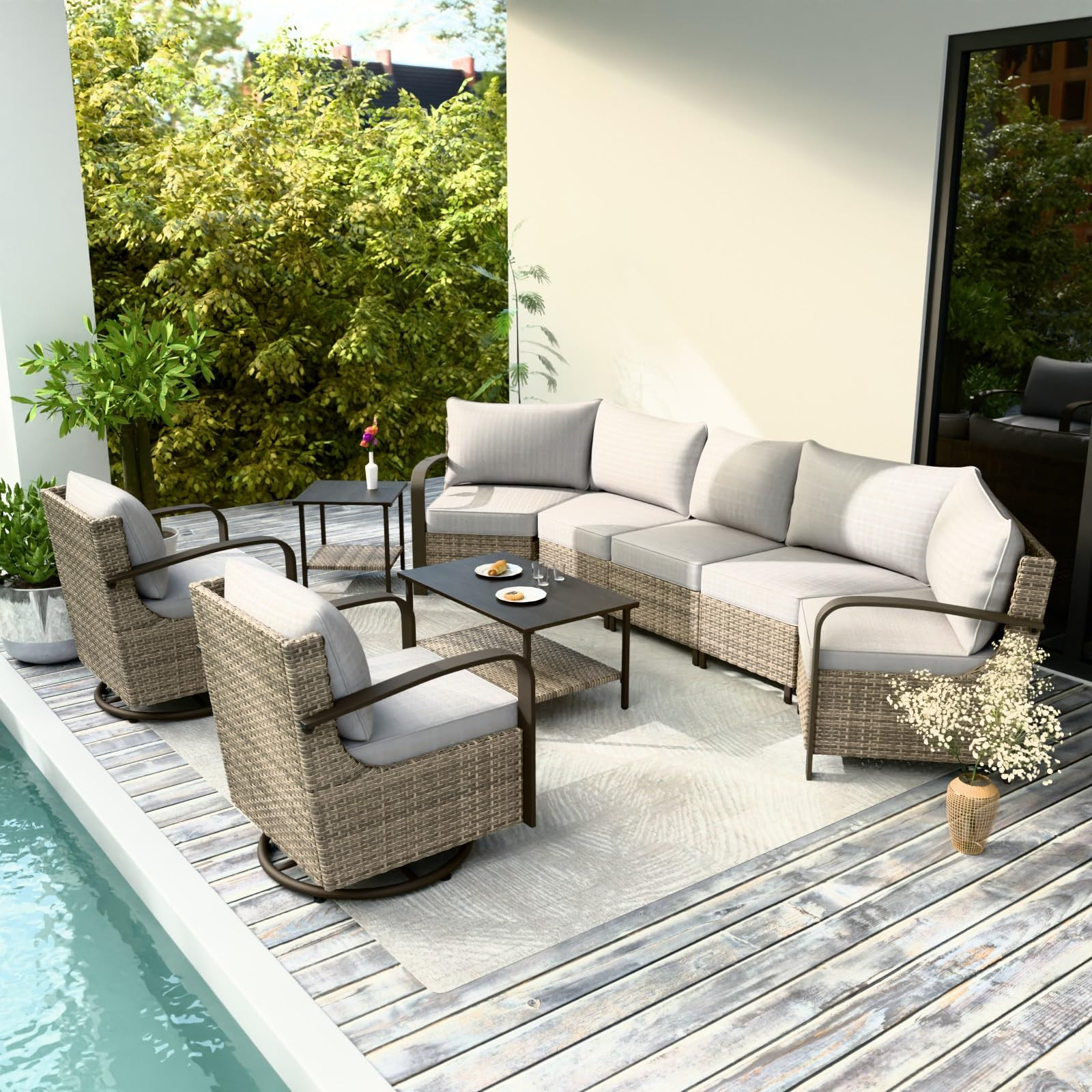 EAGLE PEAK Coastal Vista Outdoor Patio Furniture Set, Half-Moon Curved Wicker Patio Conversation ... | Amazon (US)