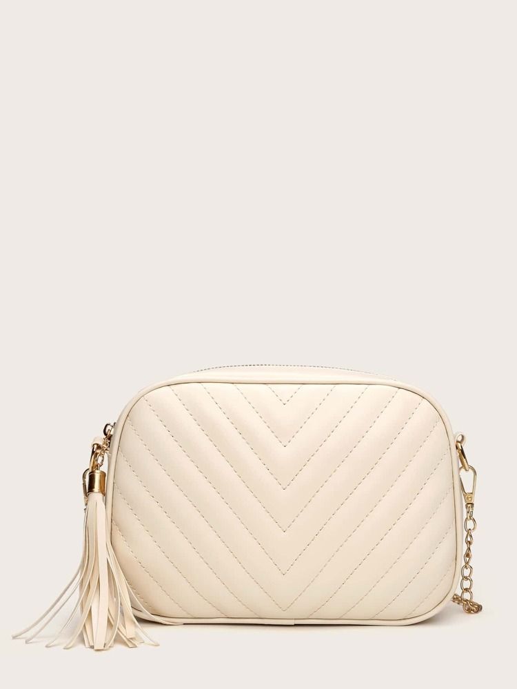 Tassel Charm Chevron Chain Crossbody Bag | SHEIN