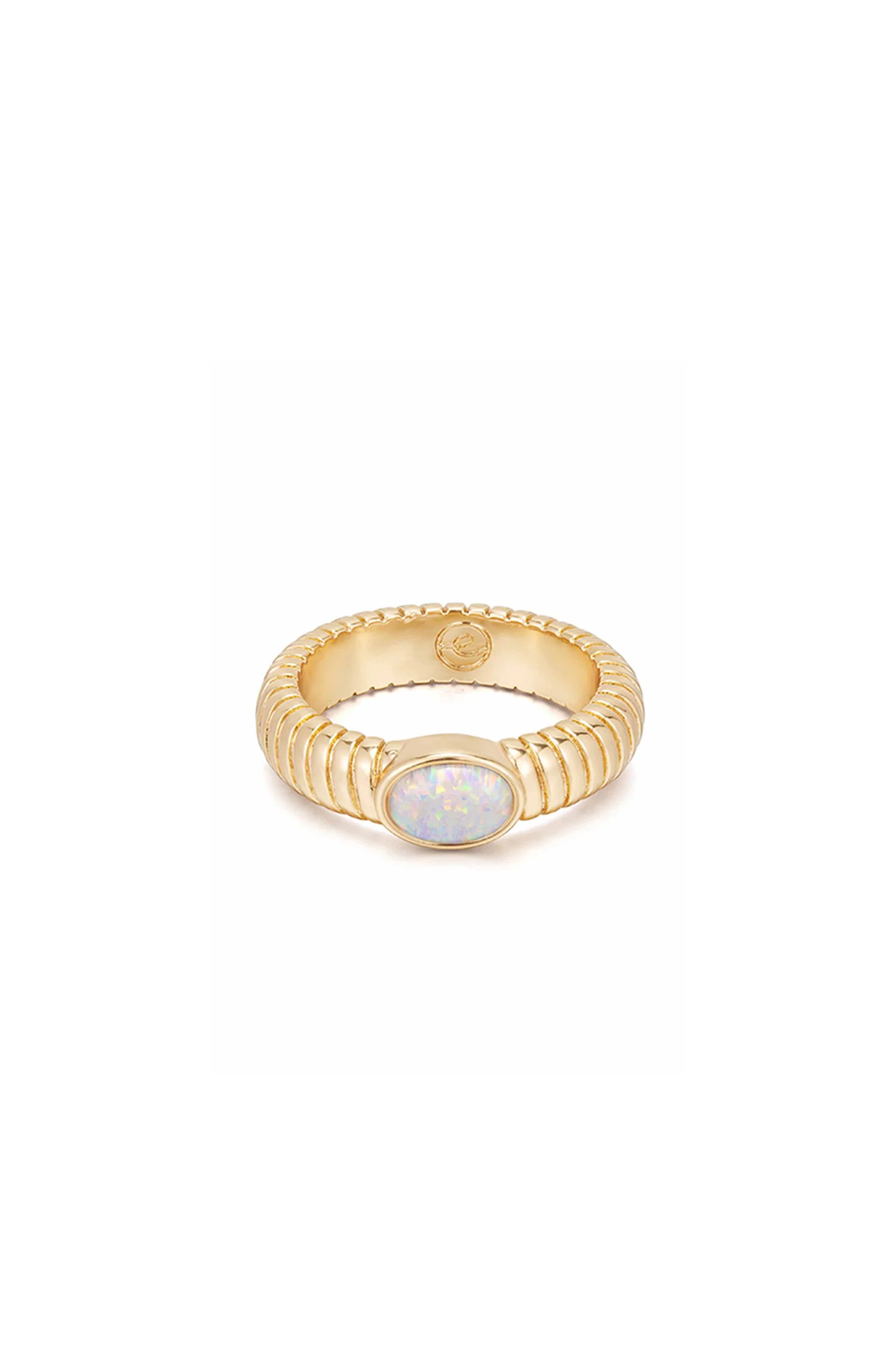 Opal Center Stone Flex Ribbed Ring | Ettika