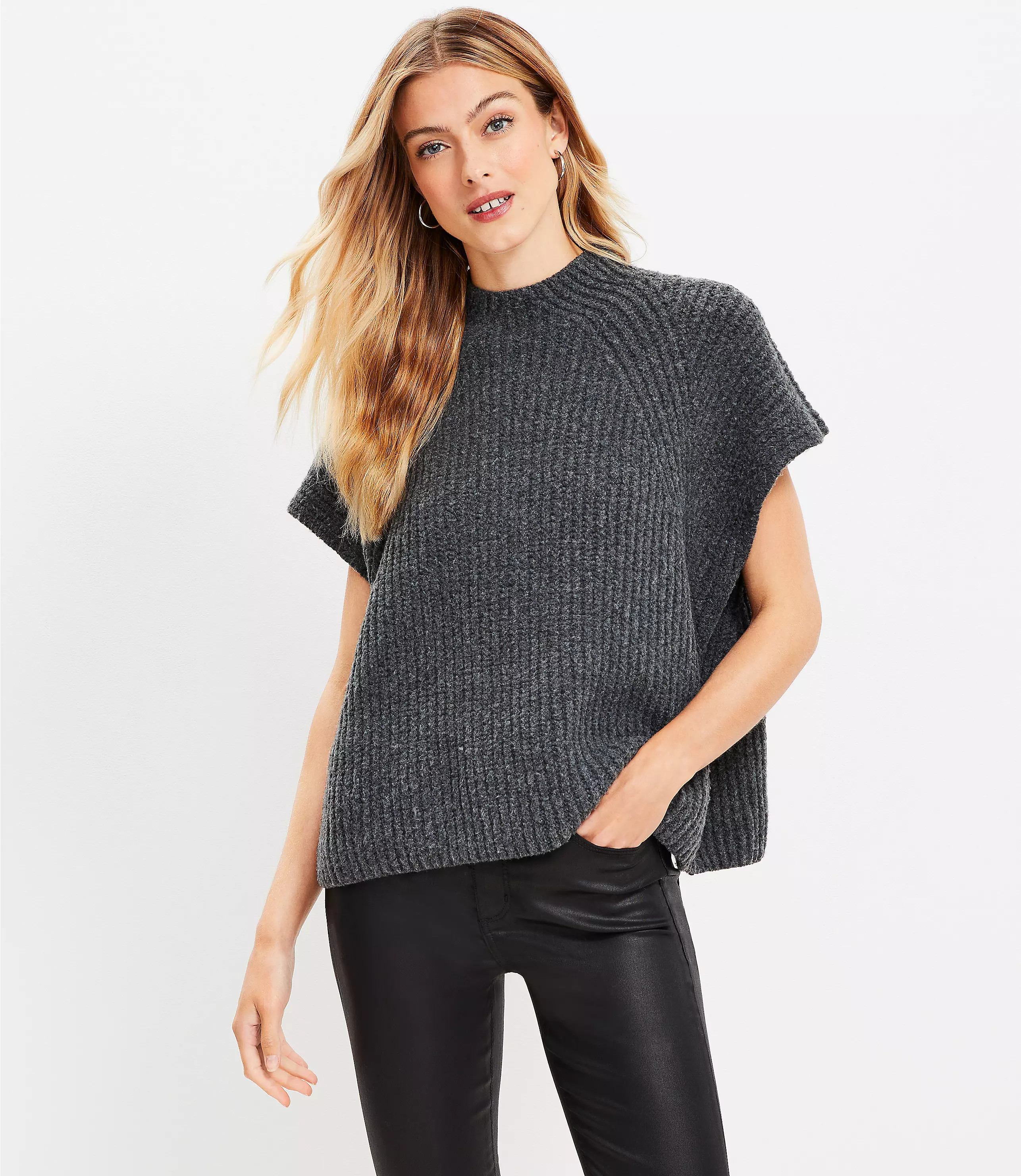 Mock Neck Poncho Sweater | LOFT