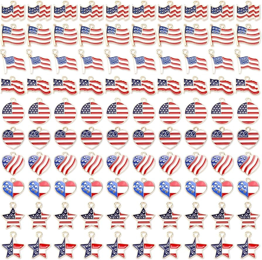 SANNIX 90 Pcs American Flag Charms, Patriotic Enamel Charms for Jewelry Making, Independence Day ... | Amazon (US)