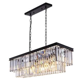 Modern 8-Light Rectangle Black Crystal Chandelier for Dinning Room | The Home Depot