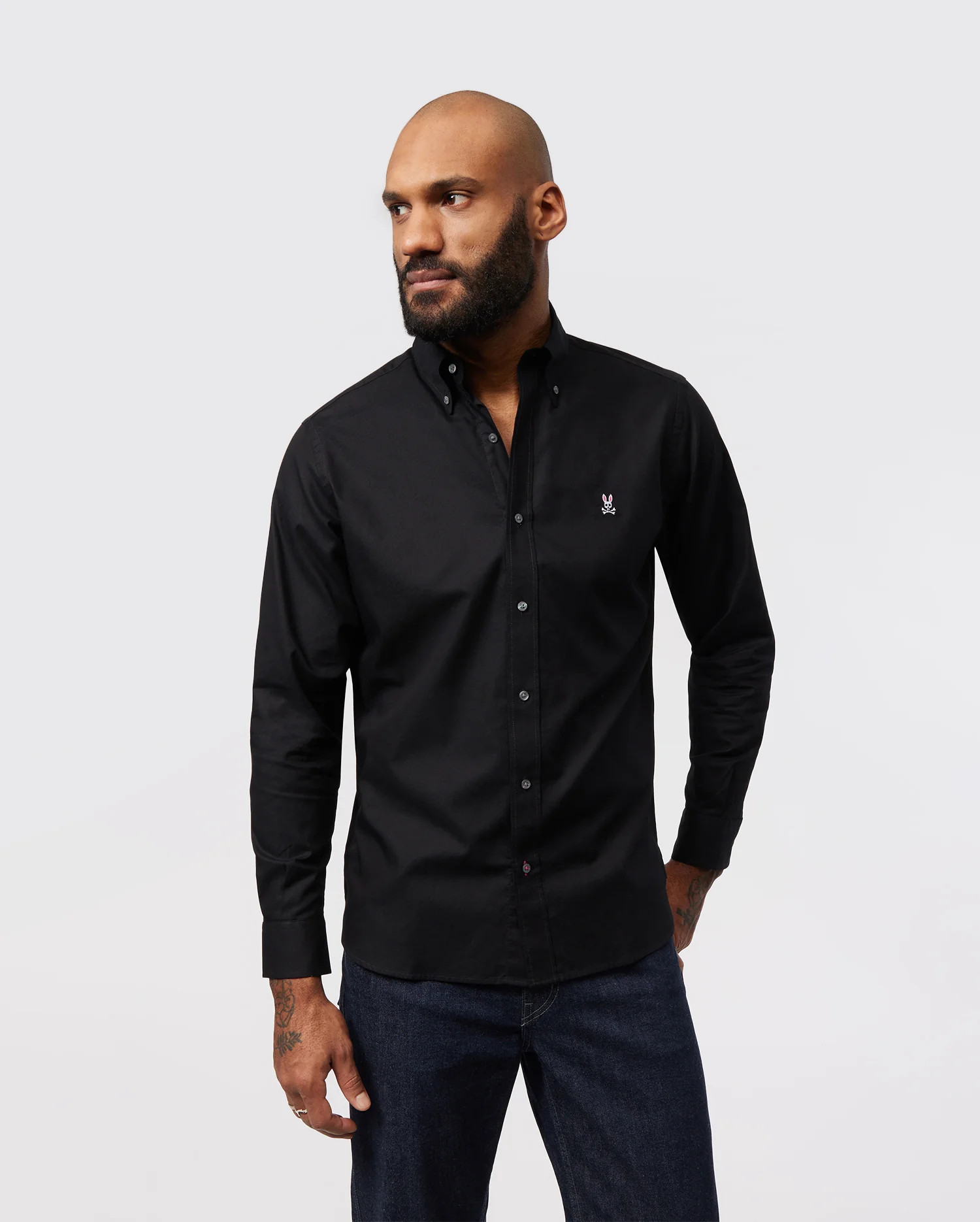 MENS OXFORD LONG SLEEVE BLACK SHIRT | PSYCHO BUNNY | Psycho Bunny