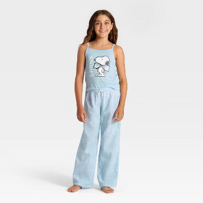 Girls' 2pc Peanuts Holiday Snoopy Tank Top and Pants Pajama Set - Blue S | Target