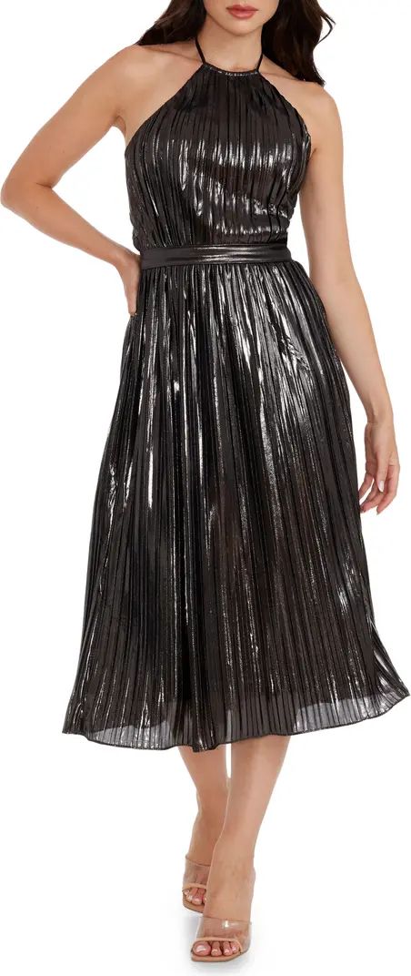 Hannah Pleated Metallic Halter Dress | Nordstrom