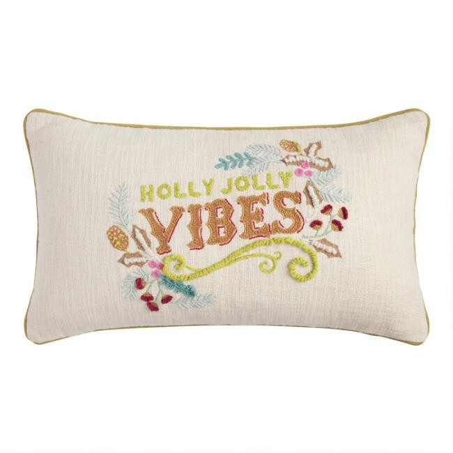 Holly Jolly Vibes Embroidered Lumbar Pillow | World Market