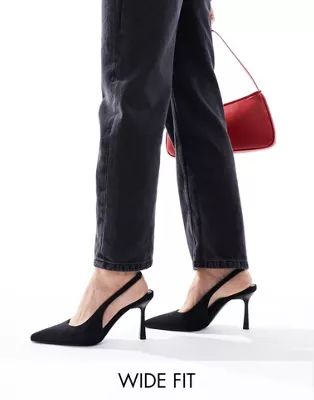 ASOS DESIGN Wide Fit Salty slingback stiletto mid shoes in black | ASOS | ASOS (Global)