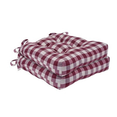 Kate Aurora Set of 2 Country Farmhouse Plaid Stain/Water Resistant Chair Cushions - Burgundy | Target