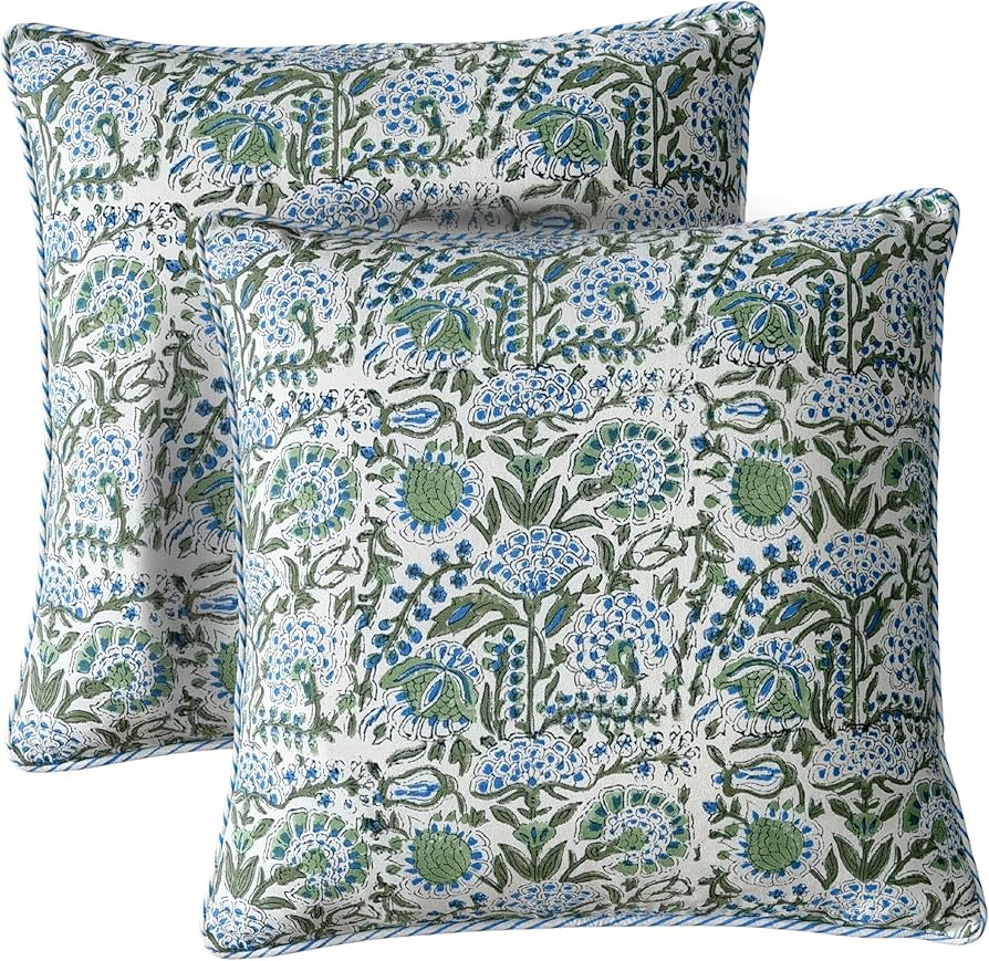 ATOSII Block Print Throw Pillow Covers, 24" X 24" - Set of 2, Decorative Couch Pillows for Living... | Amazon (US)