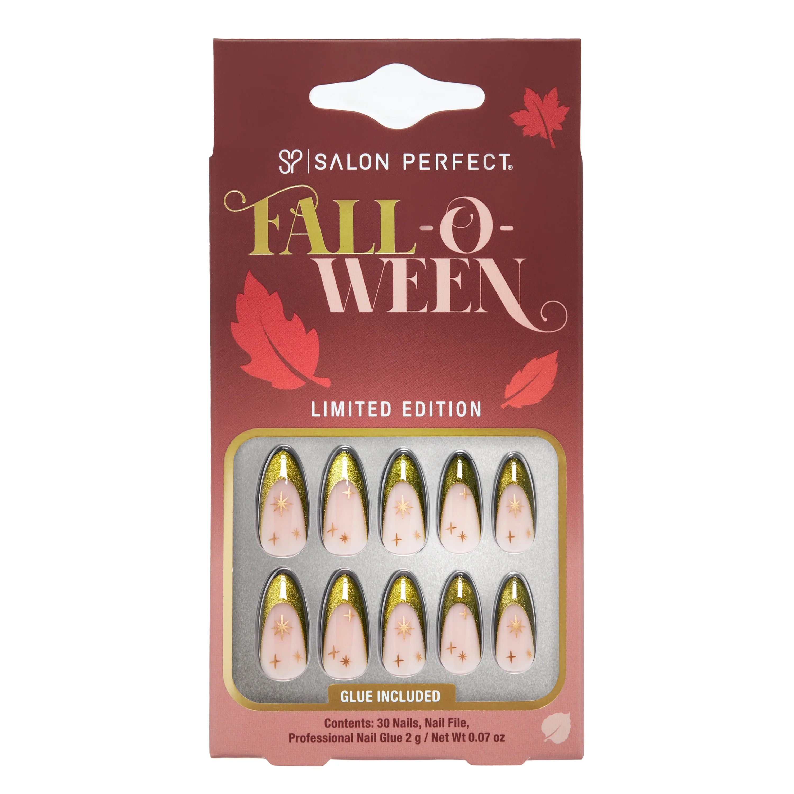 Salon Perfect Falloween Press On Nails, 324 Magnetic Green French, File & Glue Included, 30 Nails | Walmart (US)