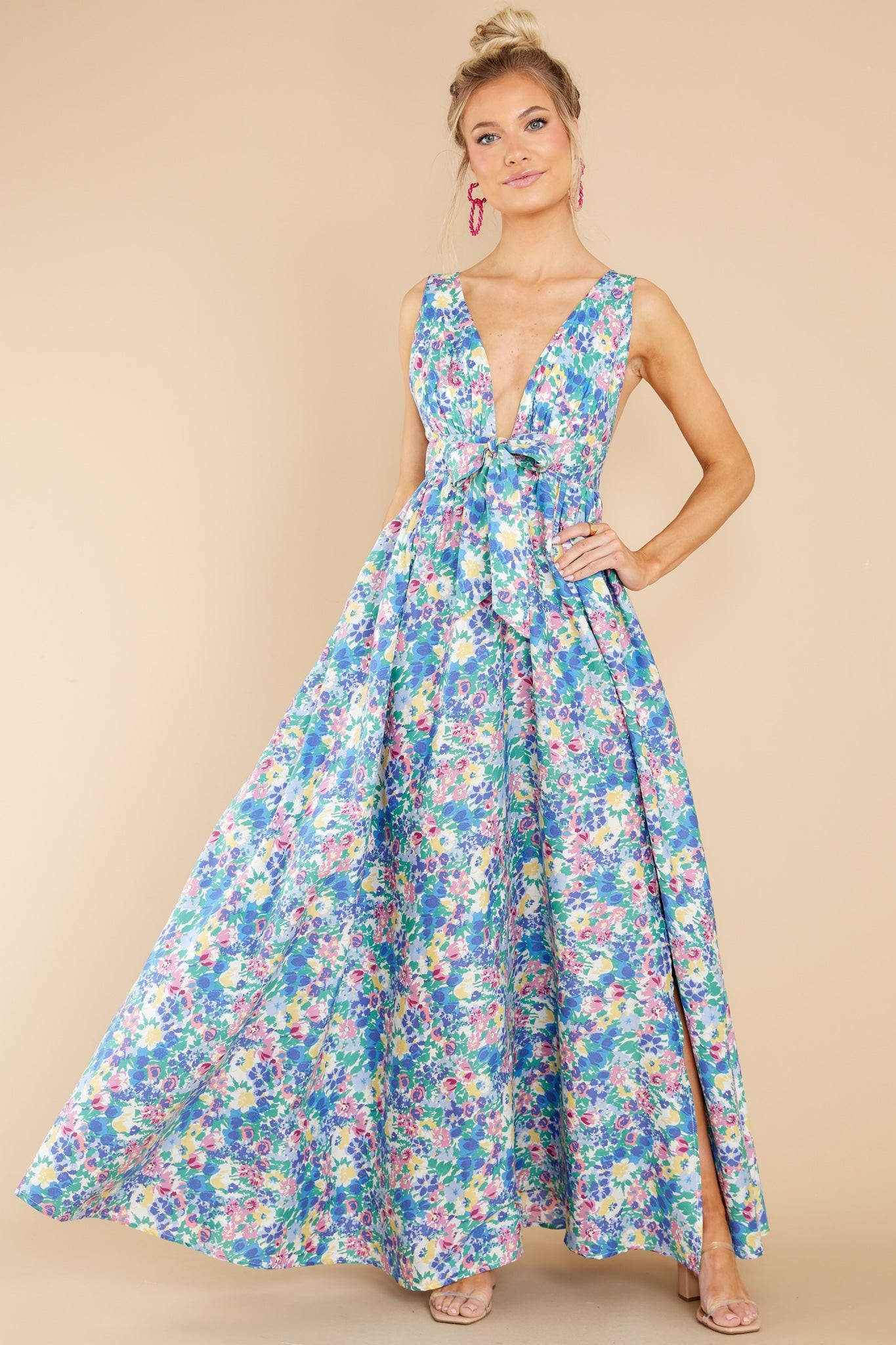 Beautiful And Breezy Blue Floral Print Maxi Dress | Red Dress 