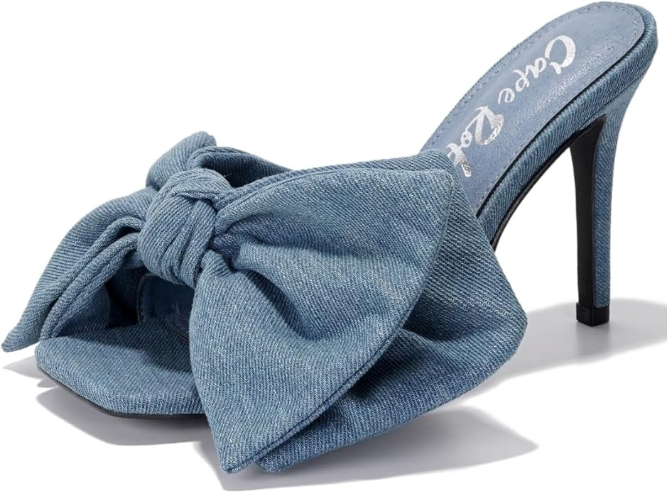 Cape Robbin Stiletto Heels with Oversized Bow - 3.75 Inch Square Toe Slip-On Sandals (Rhianna-2) | Amazon (US)