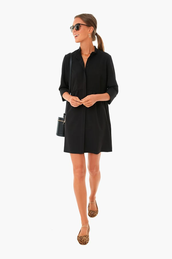 Black Stretch Crepe Royal Shirt Dress | Tuckernuck (US)