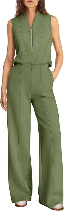 SENSERISE Womens Summer Jumpsuit Dressy Casual Sleeveless One Piece Jumpsuit Half Zip Airport Tra... | Amazon (US)