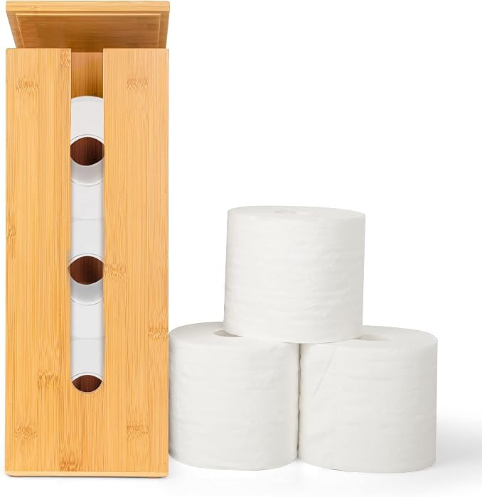 GOBAM Bamboo Toilet Paper Storage - Fits 3 Mega Toilet Paper, Bathroom Organizer, Toilet Paper Ho... | Amazon (US)