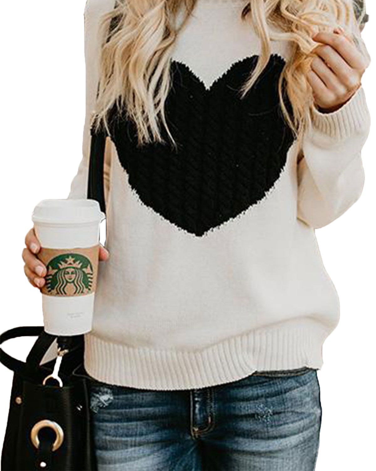 OUGES Women Knitted Sweater Heart Front Pullover Blouse | Walmart (US)