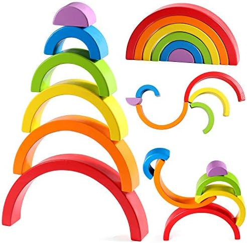 Lewo Wooden Rainbow Stacker Nesting Puzzle Blocks Educational Toys for Kids Baby Toddlers | Amazon (US)