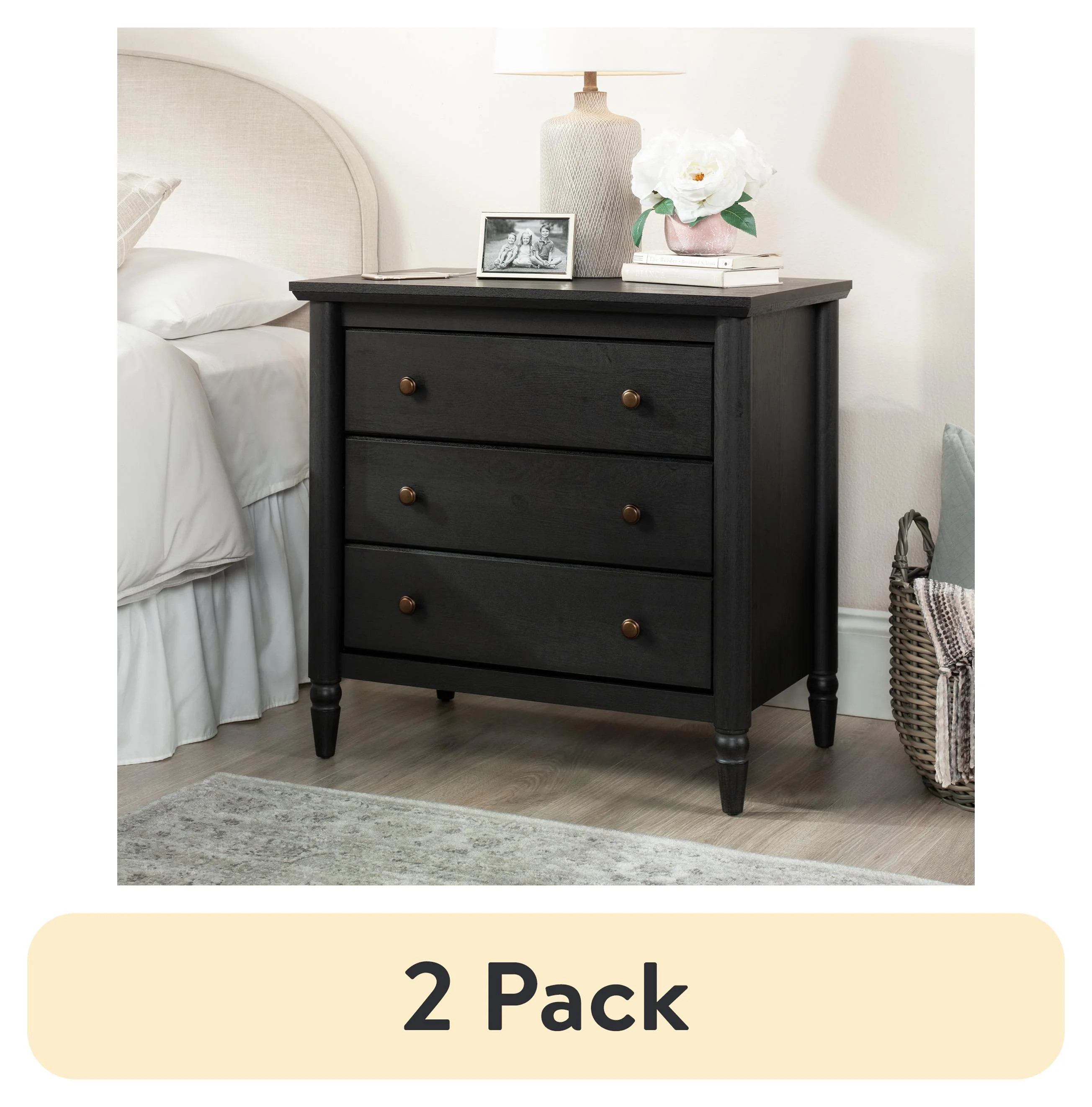 (2 pack) My Texas House Monroe 3 Drawer Nightstand with USB, Raven Black Oak Finish | Walmart (US)