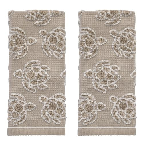 SKL Home Turtle Sculpted 100% Cotton Jacquard 2pc Hand Towel Set, Coastal, Reversible & Decorative for Bath/Kitchen/Bar/Beach House & Gift, Taupe | Amazon (US)