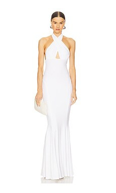 Norma Kamali Halter Fishtail Gown in Snow White from Revolve.com | Revolve Clothing (Global)