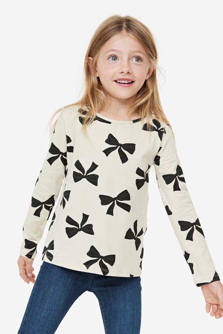 Printed Jersey Top - White/bows - Kids | H&M US | H&M (US + CA)