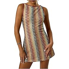 GORGLITTER Women's Color Block Crochet Boho Bodycon Mini Dress Summer Peasant Vacation Sleeveless... | Amazon (US)