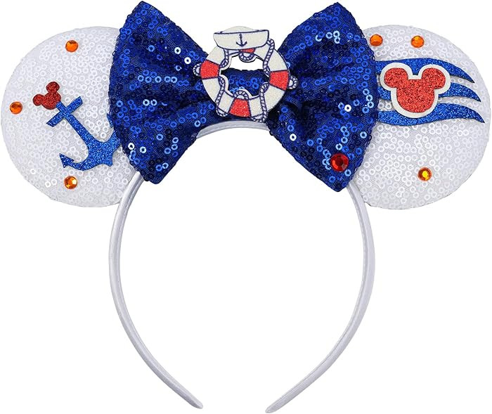 ETLUK Cruise Mouse Ears Headband, Nautical Ears Sequin Bow Headbands for Adult Women Girls, Parks... | Amazon (US)