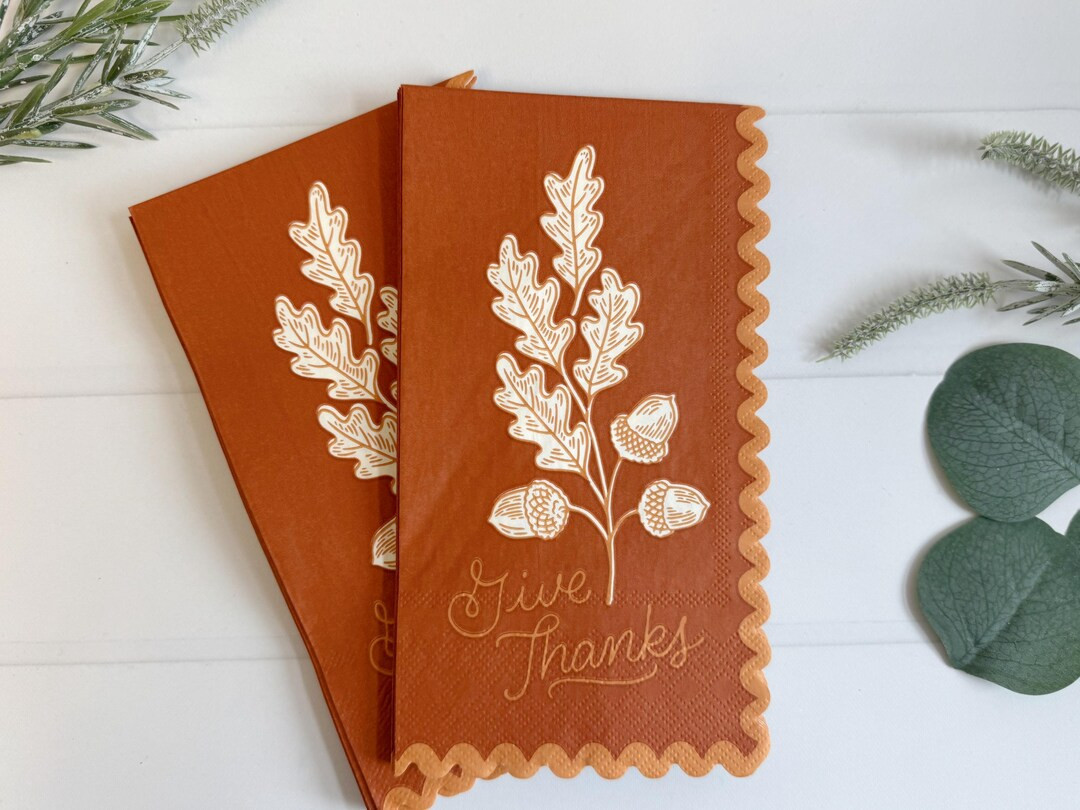 Thanksgiving Fall Leaf Dinner Napkins | Set of 24 Give Thanks Guest Towels Scalloped | Etsy (US)