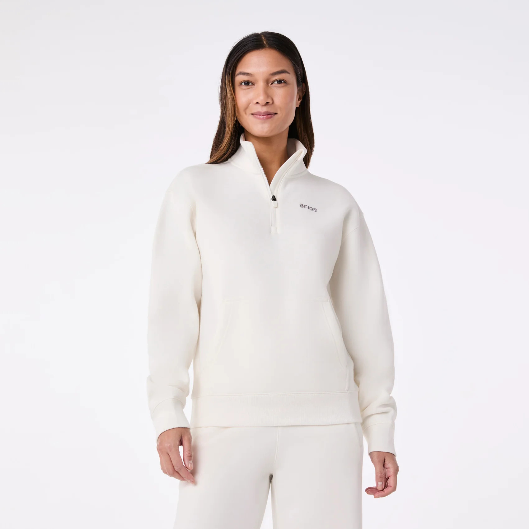 Women’s Off-Shift ¼ Zip Sweatshirt™ - Cream · FIGS | FIGS