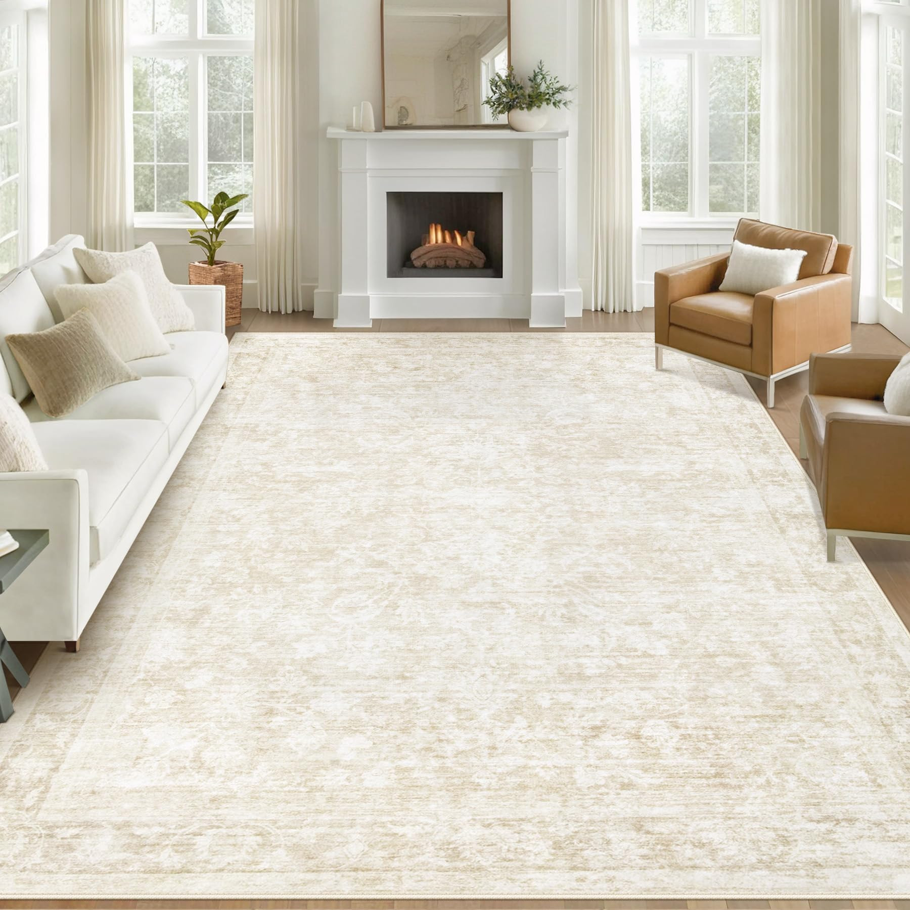 8x10 Area Rugs for Living Room: Washable Large Vintage Floral Rug Low Pile Non-Slip Boho Carpet f... | Amazon (US)