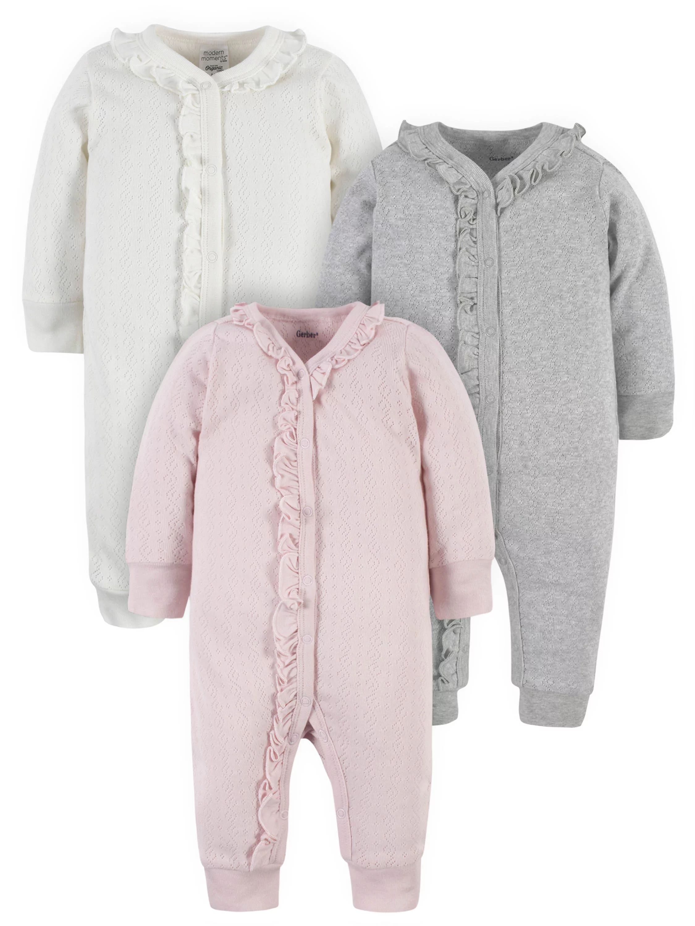 Modern Moments by Gerber Baby Girl Solid Pointelle Coveralls, 3-Pack (Newborn-12 Months) - Walmar... | Walmart (US)