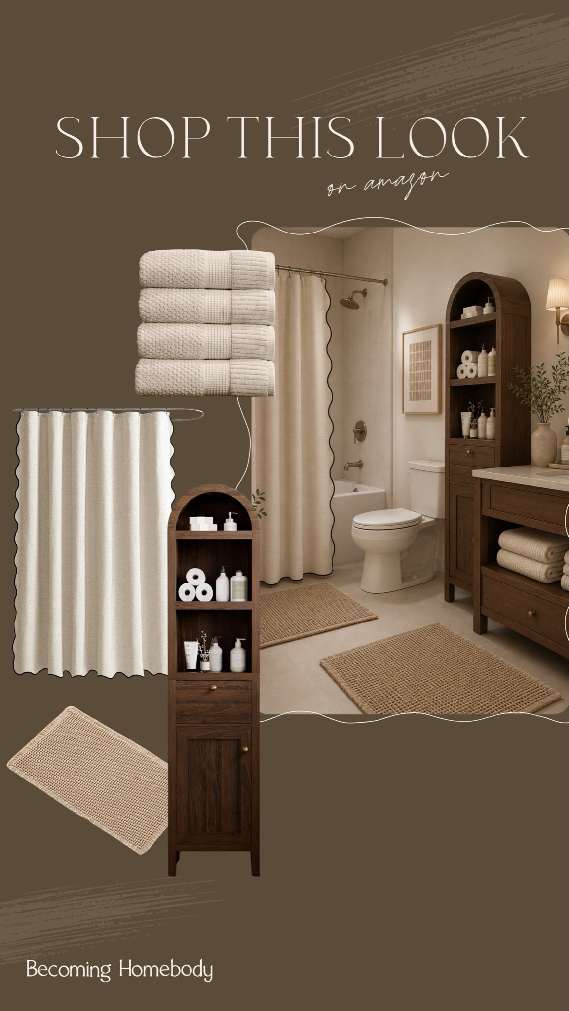 Shop this beautiful neutral bathroom on Amazon 🤎 The prettiest cabinet, shower curtain, and towels! Neutral Home, Bathroom Inspo

#LTKHome