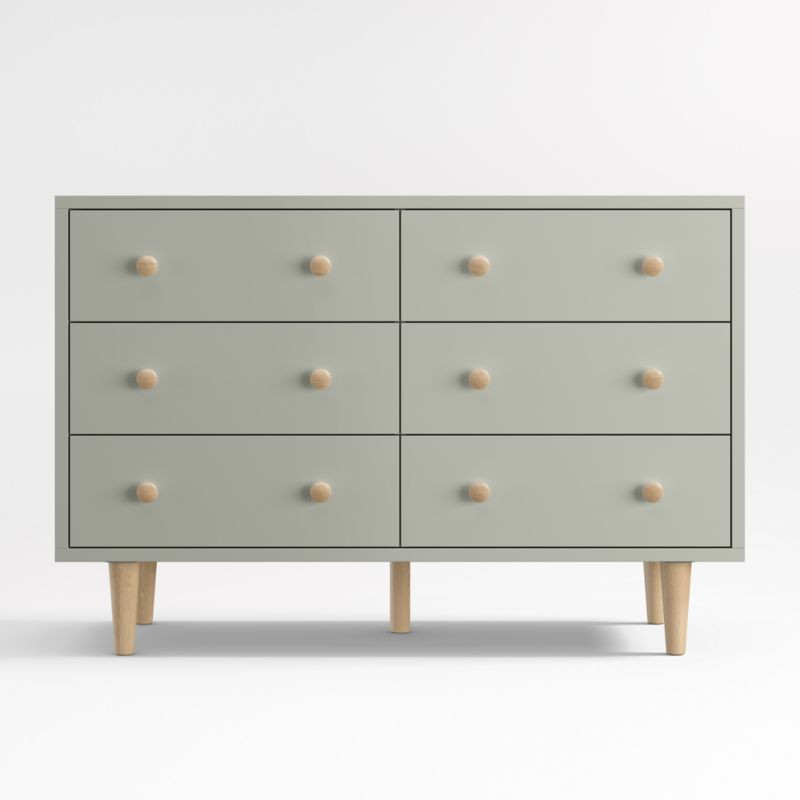 Finn Sage Green Wood Wide 6-Drawer Kids Dresser + Reviews | Crate & Kids | Crate & Barrel