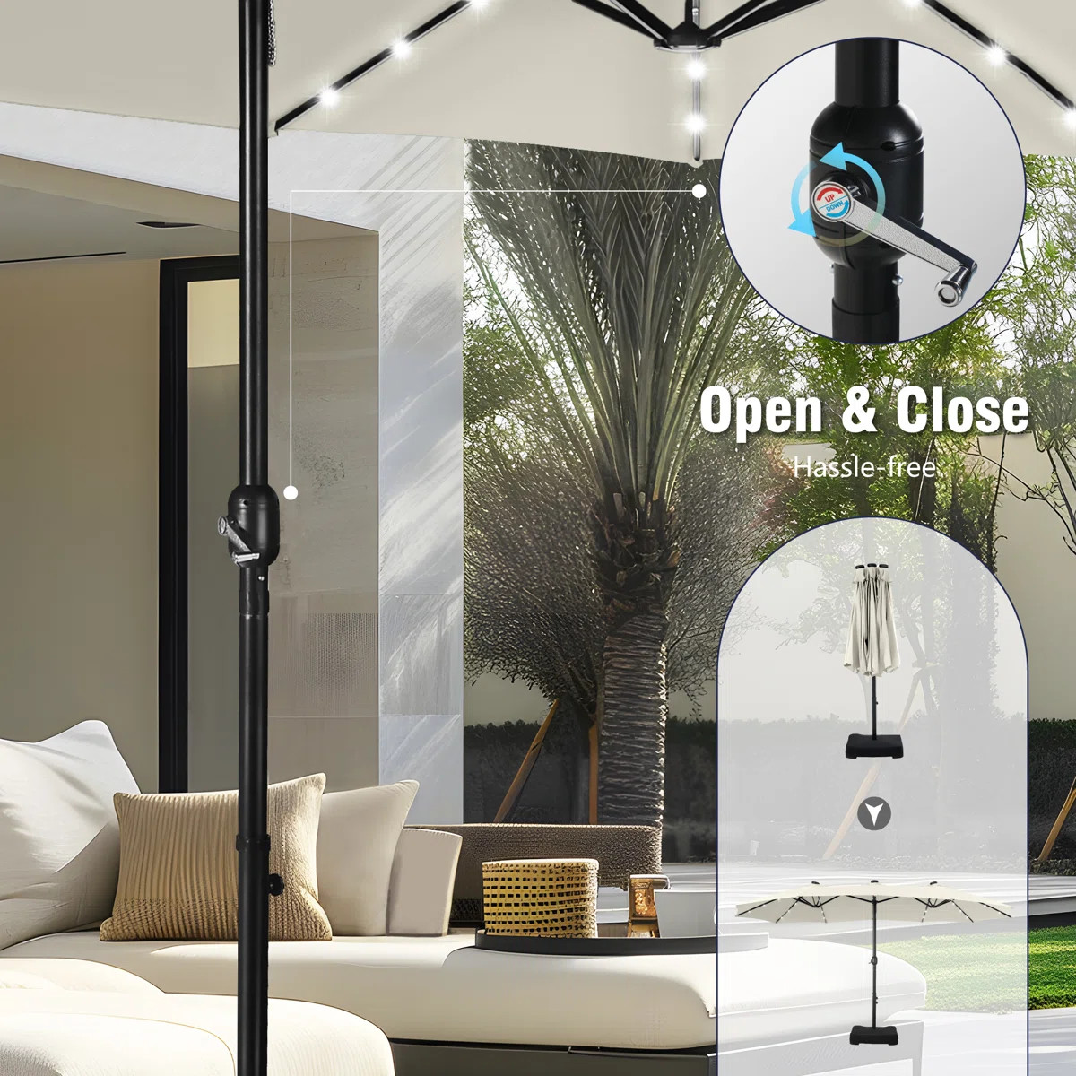 Yuliana 180'' x 108'' Rectangular Lighted Market Umbrella with Base | Wayfair North America