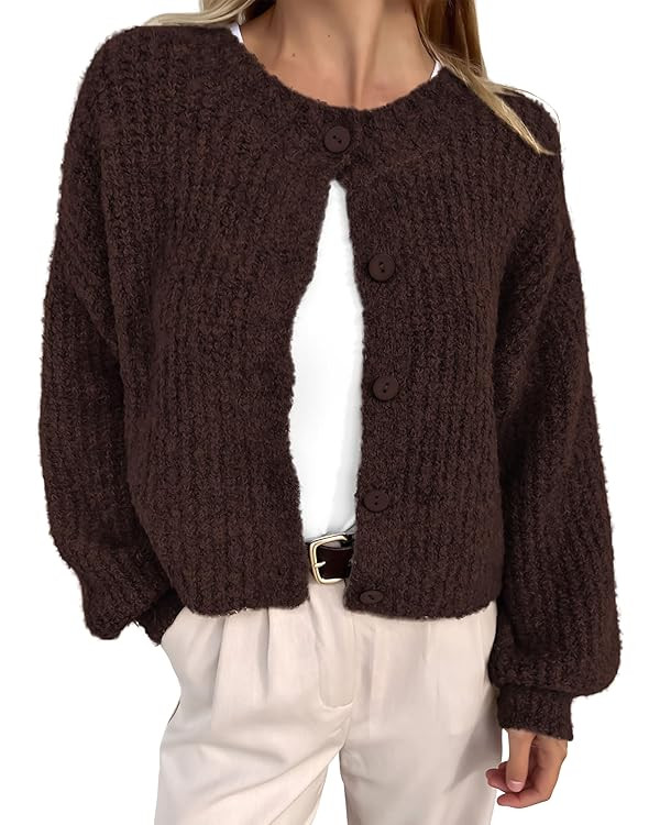 BTFBM Women's Chunky Knit Fall Cardigan 2025 Winter Long Sleeve Button Down Soft Loose Cropped Sw... | Amazon (US)